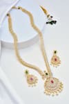 Shop_Swabhimann_Multi Color Stones Floral Cutwork Kundan Embellished Necklace Set _at_Aza_Fashions
