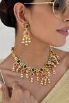 Buy_Swabhimann_Multi Color Diamonds, Carved Floret Pattern Kundan Embellished Necklace Set _Online_at_Aza_Fashions