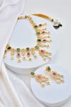 Shop_Swabhimann_Multi Color Diamonds, Carved Floret Pattern Kundan Embellished Necklace Set _at_Aza_Fashions