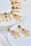 Shop_Swabhimann_Multi Color Diamonds, Carved Floret Pattern Kundan Embellished Necklace Set _Online_at_Aza_Fashions