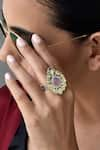 SWABHIMANN_Pink Polki Tear Drop Carved Ring _Online_at_Aza_Fashions