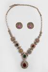 Shop_Our Purple Studio_Gold Plated Pearls, Stones Studded Floral Blossom Necklace Set_at_Aza_Fashions