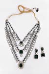 Shop_Our Purple Studio_Green Diamonds, Stones Studded Multi-layered Necklace Set _at_Aza_Fashions