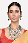 Our Purple Studio_Green Diamonds, Stones Studded Multi-layered Necklace Set _at_Aza_Fashions