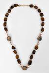 Shop_Our Purple Studio_Brown Bead Carved Embellished Temple Necklace Set _at_Aza_Fashions