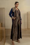 Buy_Pooja-Keyur_Blue Jumpsuit Brocade Embroidered Floral V Neck Neela Pattern With Jacket _at_Aza_Fashions