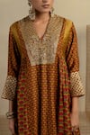 Shop_Pooja-Keyur_Yellow Anarkali Cotton Silk Printed Gendaphool V Neck Haldi And Palazzo Set_Online_at_Aza_Fashions