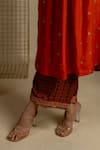 Pooja-Keyur_Orange Kurta Silk Embroidery Aari V Neck Yoke With Gulbahar Pant_at_Aza_Fashions
