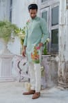 Shop_Amrit Dawani_Green Cotton Blend Hand Paint Wild Blossom Kurta With Trouser_Online_at_Aza_Fashions