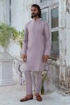 Shop_Amrit Dawani_Purple Cotton Blend Embroidery Celeste Kurta With Trouser_Online_at_Aza_Fashions