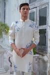 Shop_Amrit Dawani_Ivory Modal Silk Hand Paint Wild Woods Kurta With Trouser_at_Aza_Fashions