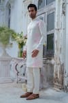 Shop_Amrit Dawani_Ivory Modal Silk Hand Paint Forest Alchemy Kurta With Trouser_Online_at_Aza_Fashions