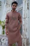 Shop_Amrit Dawani_Brown Modal Silk Embroidery Bead Placement Kurta Set 