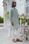 Shop_Amrit Dawani_Green Kurta Muslin Embroidery Resham Animal Placement Set _Online_at_Aza_Fashions