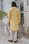 Amrit Dawani_Yellow Kurta Raw Silk Embroidery Thread Mirror Set With Stole _Online_at_Aza_Fashions