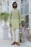 Buy_Amrit Dawani_Green Kurta Chanderi Textured Geometric Pattern Set_at_Aza_Fashions