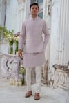 Amrit Dawani_Purple Bundi And Kurta Chanderi Textured & Set_at_Aza_Fashions