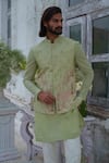 Shop_Amrit Dawani_Green Bundi Cotton Blended Embroidery Zardozi And Kurta Set_at_Aza_Fashions