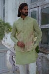 Shop_Amrit Dawani_Green Bundi Cotton Blended Embroidery Zardozi And Kurta Set _at_Aza_Fashions