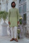Buy_Amrit Dawani_Green Bundi Cotton Blended Embroidery Mirror Geometric And Kurta Set_Online_at_Aza_Fashions