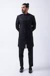 Buy_KAKA CALCUTTA_Black Suiting Embellished Bead Sherwani With Pant _at_Aza_Fashions