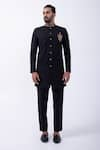 Buy_KAKA CALCUTTA_Black Suiting Embroidered Zardozi Bandhgala With Pant _Online_at_Aza_Fashions