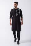 Buy_KAKA CALCUTTA_Black Kurta Bam Silk Embellished Mirrorwork With Pyjama _at_Aza_Fashions