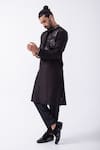 Buy_KAKA CALCUTTA_Black Kurta Bam Silk Embellished Mirrorwork With Pyjama _Online_at_Aza_Fashions