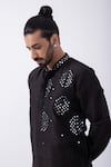 Shop_KAKA CALCUTTA_Black Kurta Bam Silk Embellished Mirrorwork With Pyjama _Online_at_Aza_Fashions