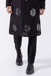 KAKA CALCUTTA_Black Kurta Bam Silk Embellished Mirrorwork Circular With Pyjama _Online_at_Aza_Fashions