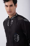 Shop_KAKA CALCUTTA_Black Kurta Bam Silk Embellished Mirrorwork Circular With Pyjama _Online_at_Aza_Fashions