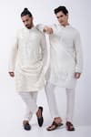 Buy_KAKA CALCUTTA_Ivory Kurta Bam Silk Embellished Mirrorwork Hem With Pyjama 