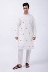 Shop_KAKA CALCUTTA_Ivory Kurta Bam Silk Embellished Mirrorwork Hem With Pyjama 