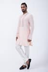 Buy_KAKA CALCUTTA_Peach Kurta Bam Silk Embellished Mirrorwork Placket With Pyjama _at_Aza_Fashions