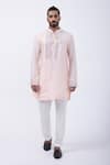 Buy_KAKA CALCUTTA_Peach Kurta Bam Silk Embellished Mirrorwork Placket With Pyjama _Online_at_Aza_Fashions