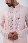 Shop_KAKA CALCUTTA_Peach Kurta Bam Silk Embellished Mirrorwork Placket With Pyjama _Online_at_Aza_Fashions