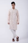 Buy_KAKA CALCUTTA_Peach Kurta Bam Silk Embellished Mirrorwork With Pyjama _at_Aza_Fashions