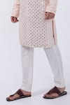 KAKA CALCUTTA_Peach Kurta Bam Silk Embellished Mirrorwork With Pyjama _Online_at_Aza_Fashions