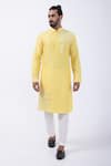 Buy_KAKA CALCUTTA_Yellow Kurta Bam Silk Embellished Mirrorwork Placement With Pyjama _at_Aza_Fashions