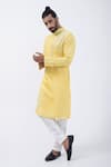 Buy_KAKA CALCUTTA_Yellow Kurta Bam Silk Embellished Mirrorwork Placement With Pyjama _Online_at_Aza_Fashions