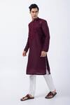 Buy_KAKA CALCUTTA_Wine Kurta Bam Silk Embellished Mirrorwork Threadwork With Pyjama _Online_at_Aza_Fashions