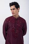 Shop_KAKA CALCUTTA_Wine Kurta Bam Silk Embellished Mirrorwork Threadwork With Pyjama _Online_at_Aza_Fashions