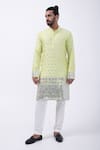 Buy_KAKA CALCUTTA_Yellow Kurta Bam Silk Embellished Mirrorwork Floral With Pyjama _at_Aza_Fashions