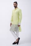 Buy_KAKA CALCUTTA_Yellow Kurta Bam Silk Embellished Mirrorwork Floral With Pyjama _Online_at_Aza_Fashions