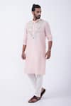 Buy_KAKA CALCUTTA_Pink Kurta Bam Silk Embellished Mirrorwork Swirl Threadwork With Pyjama _at_Aza_Fashions