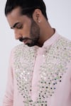 KAKA CALCUTTA_Pink Kurta Bam Silk Embellished Mirrorwork Swirl Threadwork With Pyjama _at_Aza_Fashions