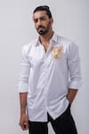 Buy_KAKA CALCUTTA_White Giza Cotton Threadwork Lion Shirt _at_Aza_Fashions