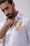 KAKA CALCUTTA_White Giza Cotton Threadwork Lion Shirt _Online_at_Aza_Fashions