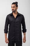 Buy_KAKA CALCUTTA_Black Giza Cotton Embellished Bead Geometric Shirt _at_Aza_Fashions