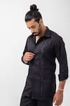 KAKA CALCUTTA_Black Giza Cotton Embellished Bead Geometric Shirt _Online_at_Aza_Fashions